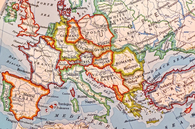 Kaart van Europa met bestemmingen